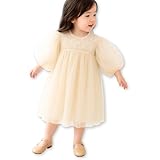 [Lezalic] キッズ ワンピース チュールレース ベビー ドレス フォーマル バルーン袖 結婚式 誕生日 お出かけ ハロウィン 子供用 (90cm)