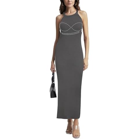 ANYFITTING Spring Dresses for Women 2024 Summer Lounge Gray Trendy Built in Bra Dress Cover