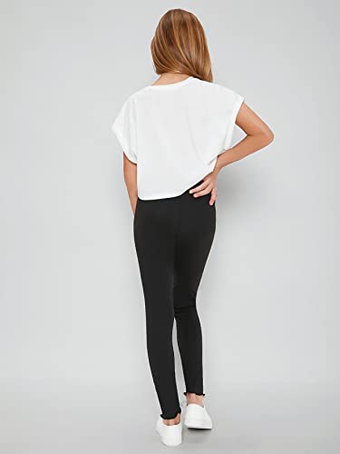 Floerns Girls Solid Roll Up Short Sleeve Round Neck Casual T Shirt Crop Top2