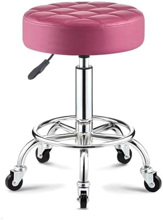 Swivel Rolling Salon Chair - Chrome Steel Bar Stool with Round Cushion & PU Leather Footrest, 5 Smooth-Gliding Wheels for Salon, Barber Shop, or Home Use