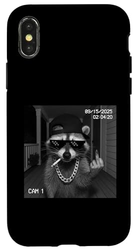 Funny Raccoon Flipping Off Middle Finger On Security Camera X}zP[X iPhone X/XS p