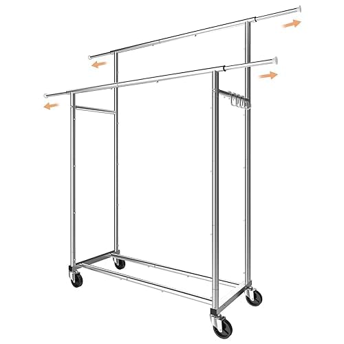 Recopilación de Rack para Ropa Desarmable los 10 mejores. 45 Simple Trending - Perchero de ropa de doble varilla, organizador de ropa con ruedas para colgar ropa, con 4 ganchos, chapado en cromo