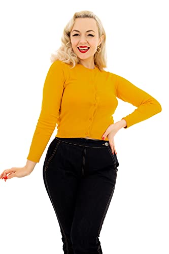Ro Rox Coraline Vintage 1950'S Rockabilly Knitted Long Sleeve Cardigan Knit Top - Mustard Yellow (S) #TOP12
