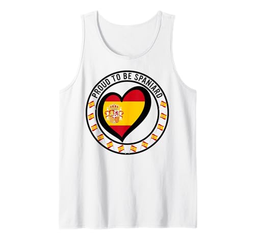 Proud And Lucky To Be Spanish I Love Spain Flag Heart Design Tank Top