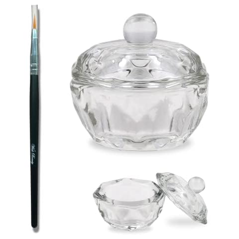 Professional Acrylic Liquid | Monomer Dappen Dish + Tint Lash Brush | Crystal Bowl Nail Art Powder Cup (Brush) (Round + 1 FREE BRUSH) Cover