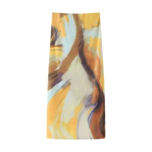 Women Print Cocktail Party Suit Fashion Ss Tulle Folds Tops Vintage High Waist Midi Skirt