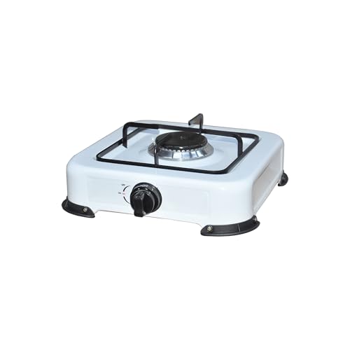 Hornillo de gas GLP KASART – Potente quemador de acero inoxidable ligero y fácil de transportar, estructura de acero esmaltado con patas antideslizantes, ideal para hornillo de camping (1 fuego)