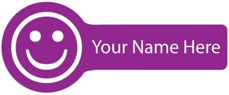 Name Labels, Smiley Amethyst, Big Icons for Big personalities Stick on Name Labels, 40 Pack with Over laminates. Choose Your Label Colour!