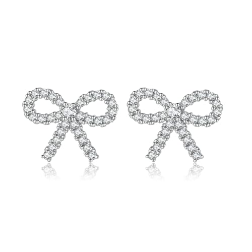 SLUYNZ Solid 925 Sterling Silver 1.7CM Bow Stud Earrings for Women Teens Sparkling CZ Bowknot Earrings Stud