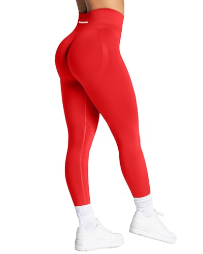 TAYOEA Sport Leggings Damen mit Scrunch Butt Push Up Booty Lifting Sporthose Blickdichte Nahtlos sportleggins für Yoga Gym Alltag Rot,M