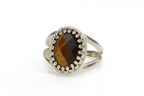 Bague Oeil de Tigre de Haute Joaillerie Artisanale en Argent et Or Rose 14K