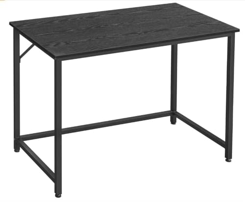 VASAGLE 31.5-Inch Computer Desk, Home Office Small Study Workstation, Simple Assembly, Steel Frame, Engineered Alloy, Black with Wood Grain+Black