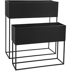 Macetero Alto Metal Negro ATMOSPHERA CREATEUR D'INTERIEUR Set de 2 jardineras rectangulares de Metal Negro