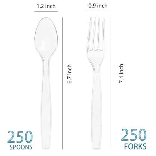 500 Count Plastic Silverware, Heavy Weight Plastic Forks Spoons Disposable Utensils Cutlery Set for Wedding Party Supplies Everyday Use