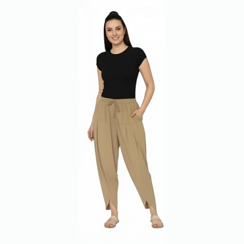 Image of Loose Fit Rayon Dhoti Tulip Pants for Women Patiala Salwar Bottom Wear Harem Pants, Waist Free Size (28 Inch to 42 Inch)