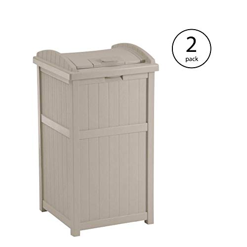 Suncast 2 Pack 15.75" x 16" x 31.6" Trash Hideaway 33 Gallon Resin Outdoor Commercial Garbage Container with Lid for Backyard, Deck, or Patio in Taupe - image 6