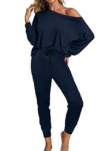 Aixy Womens 2 Pieces Long Sleeve Loungewear Sweatsuit Sets Off Shoulder Outfits