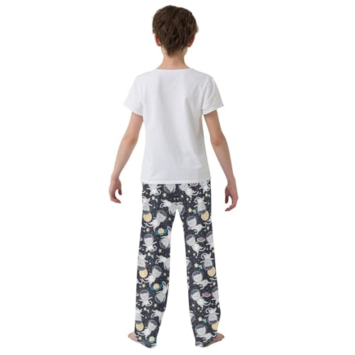 ZZXXB Astronaut Space Cat Boys Long Pants Soft Trousers Elastic Waist Kids Lounge Bottoms with Pockets S-XL3