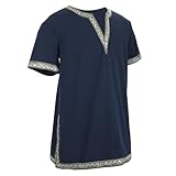 Mens Medieval Costume Shirts Renaissance Vintage Tunic Viking Knight Pirate Halloween Cosplay Without Belt Blue XXL