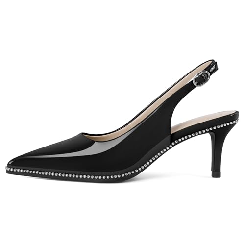 Image of YODEKS Slingback Heels for Women Pointy Toe Beaded Heels Close Toe Kitten Heel Pumps 2.5 Inch Stiletto Pumps Wedding Party Dressy Shoes
