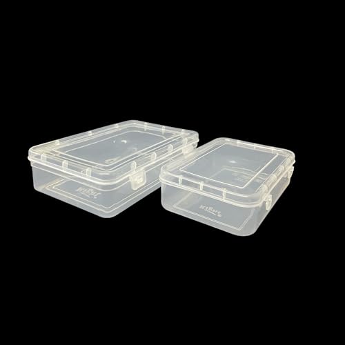 Image of URBAA Plastic Small Storage Boxes Container With Lock Lid, Jewellery Case Organiser(PUREPACK4455-12) (Size No. - 44, 55) (Clear, 16.5 X 11 X 4.5 Cm) (Clear, 19.5 X 13 X 5 Cm) - Set Of 12, Rectangular