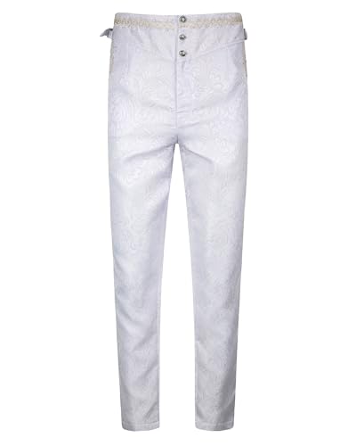 NANAMEEI Pantalón vintage gótico para hombre, disfraz de cosplay, estilo steampunk, pantalones victorianos con bolsillos, Blanco, XXXL