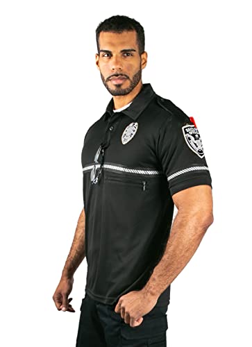 First Class Security Badge and Patch Bike Patrol Polo Shirt with Zipper Pocket and Reflective Hash Stripes2