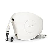HOSELINK Beige 50ft Hi-Flow Automatic Retractable Garden Hose Reel, 9/16", 8-Pattern Spray Nozzle, UV-Stabilized Kink-Free Hose, Wall Mounted Complete Watering Solution for Backyard, Garden & Outdoor