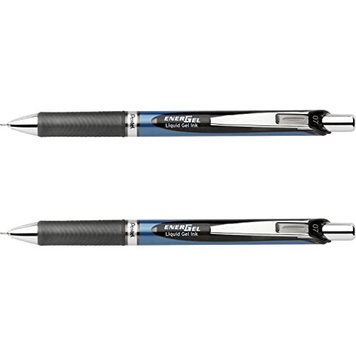 Pentel EnerGel RTX Retractable Liquid Gel Pen, (0.7mm), Medium Line, Needle Tip, Black Ink, Pack of 2 (BLN77BP2A)