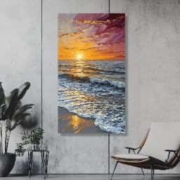 Décoration murale de plage tableau vagues coucher de soleil