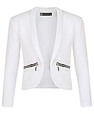 Strukturgewebe LOTMART Mädchen langärmlig offen Reißverschluss vorne Tasche Jacke Kinder Blazer Strickjacke Top und gratis Geschenk Promotion Stift mit jeder Päckchen - Weiß, 146-152