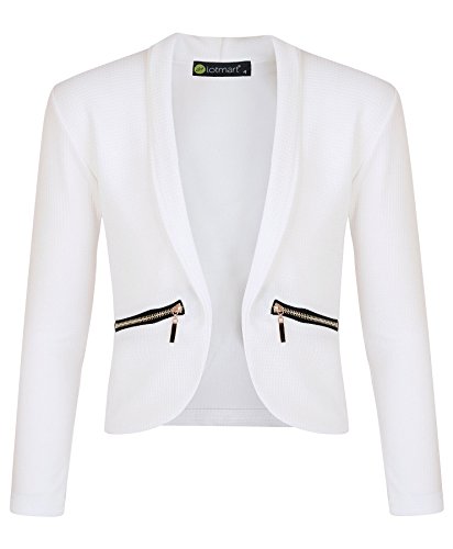 LOTMART Manga Larga niña Frente Abierto Bolsillo Cremallera Chaqueta para niño Chaqueta Cárdigan Promocional Pluma con Cada Paquete - Blanco, 13-14 Años