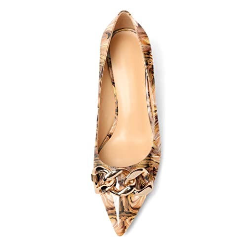 Mettesally Women's Block Heel Pumps Pointed Toe Mid Heels Heeled Pumps Low Heels with Metal Chain Dressy Wedding Party Shoes3