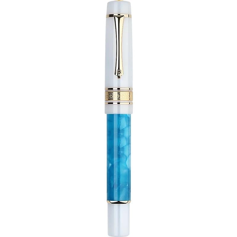 Stylo plume en résine noire précieuse avec détails argentés et dorés