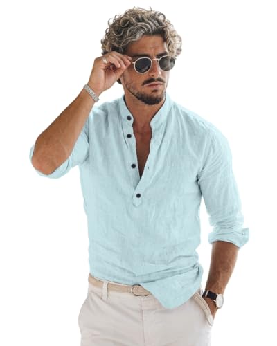 Image of Men's Cotton Blend Straight Kurta Shirt Combo with Mandarin Collar - Slim Fit Casual Short Kurti Set Featuring Textured Slub Fabric and Roll-Up Full Sleeves