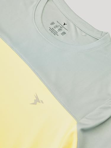 Image of TECHNOSPORT Men Colorblock Slim Fit Round Neck T-Shirt with TECHNOCOOL+ (Light Blue) Gym Tee Dry Fit T Shirt for Men Sports Top for Him
