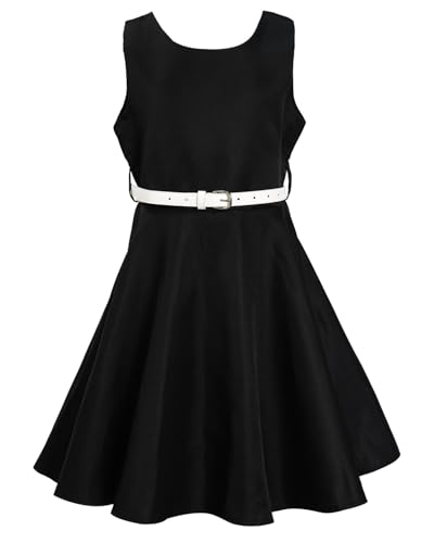 LQSZ Girls Prom Dress Sleeveless Floral Print A-Line Swing Dress with Belt Vintage Party Gown for Teen Girl 3-12 Years