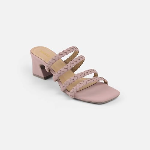 Image of Mochi Women's Braided Heeled Sandals Strappy Square Open Toe Heels Backless Mules Slip On Block Heels