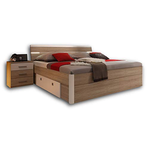 Stella Trading MARS Stilvolle Doppelbett Bettanlage 180 x 200 cm mit 2x Nachtkommoden - Schlafzimmer Komplett-Set in Eiche Sonoma Optik, weiß - 216 x 97 x 185 cm (B/H/T) Stella Trading MARS Stilvolle Doppelbett Bettanlage 180 x 200 cm mit 2x Nachtkommoden - Schlafzimmer Komplett-Set in Eiche Sonoma Optik, weiß - 216 x 97 x 185 cm (B/H/T)