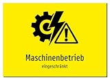 Maschinenbetrieb - eingeschränkt – Aluminiumschild A5: 210x148mm – Mit Grafik und Text