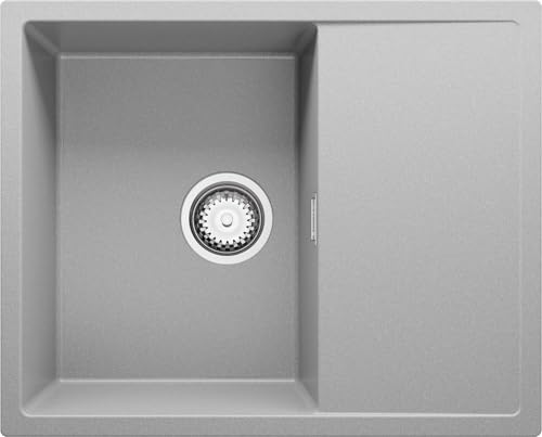 Fregadero Cocina 62 x 50 cm, Fregadero Granito Un Seno + Sifón Clásico, Fregadero Empotrado con Escurridor Ibiza 620-45 de Primagran, Gris