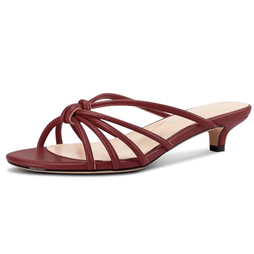 Image of TNYNFBEB Womens Sandals Mules Low Kitten Heel Open Toe Shoes Slip-on Slingback Prom Party Dress Summer 1.4 Inches Heels