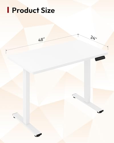 SANODESK Electric Standing Desk 48 x 24 Inches Whole-Piece Desktop Height Adjustable Stand Up Desk w/6-Button Controller Ergonomic Computer Desk for Home Office, White Frame + White Tabletop