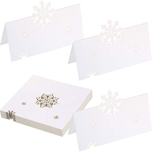 Tarjetas de Nombre de Lugar de Mesa de Papel Blanco Perla Tarjeta de Troquel de Copo de Nieve de Navidad para Fiesta Temática de Invierno Navidad (30 Hojas)