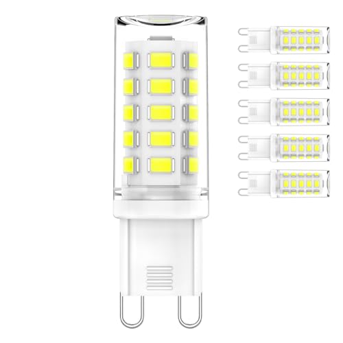 G9 LED Light Bulbs, 40 watt Halogen Replacement LED Bulbs, Non-dimmable T4 LED Bulb with G9 Bi Pin Base Bulbs, Flicker Free 360° Beam Angle Energy Saving G9 Bulbs for Chandelier, 6000K (6 Pack)