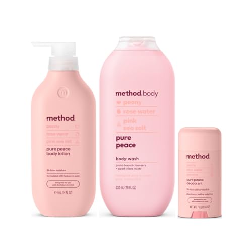 Method Pure Peace, Body Lotion 14 Fl Oz, Body Wash 18 Fl Oz, Deodorant 2.65 Oz (Variety Pack)