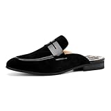 JITAI Mens Mules Velvet Slippers Slip-On Loafers for Men Casual Open Backless Sandals, Black/138, 11 US
