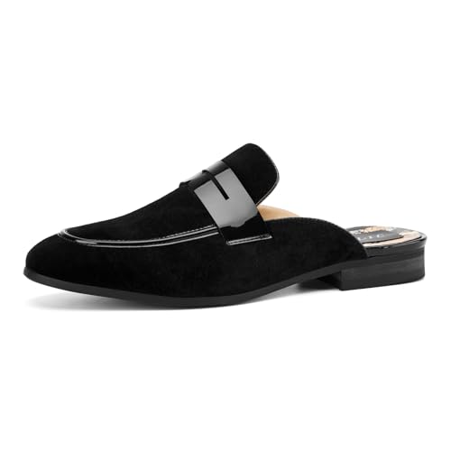 JITAI Mens Mules Velvet Slippers Slip-On Loafers for Men Casual Open Backless Sandals, Black/138, 11 US
