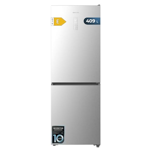Cecotec Frigorífico Combi 409L Total No Frost Bolero CoolMarket Combi 409 Inox E. Altura 185cm, MAX INSIDE con VIP Tech, Compresor Inverter Plus, Bajo Consumo, Cajón Temperatura Variable, Inox