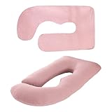 Cooling Pregnancy Pillow Cover - Soft Breathable Knit Fabric U Shaped Body Pillowcase, Fits 55-57 Inch Maternity Pillows, for Side Sleepers, Machine Washable, Hidden Zip, No Pillow Insert (Pink)